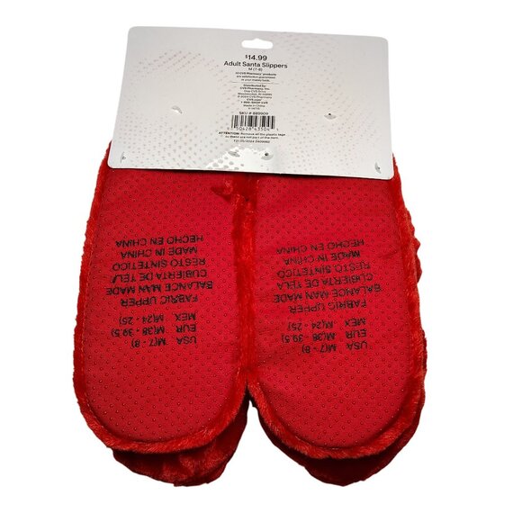 MerryBrite Adult Size M (7-8) Red Plush Santa Slippers With Jingle Bells Holiday - Picture 6 of 6